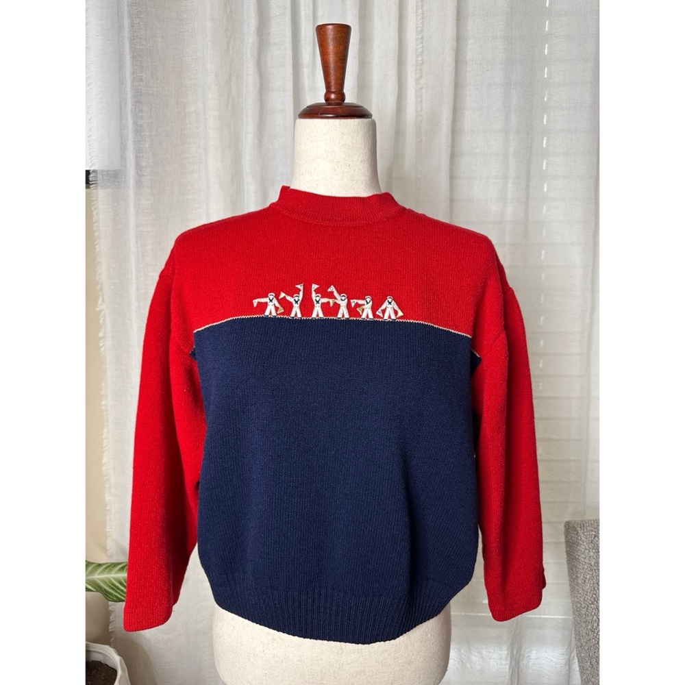 St. John Sport Red and Navy Sweater Nautical Sailor Theme Size Medium